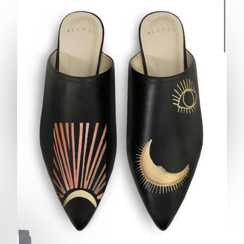 Custom Alepel Moonlight Black Pointe Mule Shoes Size 9